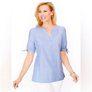 Talbots Petites Sky Blue Blouse with Tie Sleeves size S